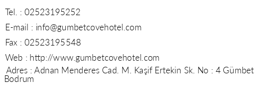 Gmbet Cove Hotel telefon numaralar, faks, e-mail, posta adresi ve iletiim bilgileri